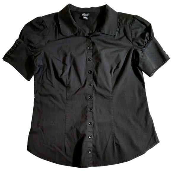 Willi Smith Tops - Willi Smith Women's Black Collared Short Sleeve Button Up M Medium